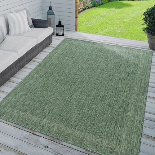 TT Home In-& Outdoorteppich Wetterfest Terrasse Küche Modern Mit Umrandung Unifarben, Farbe: Grün, Größe:160x220 cm