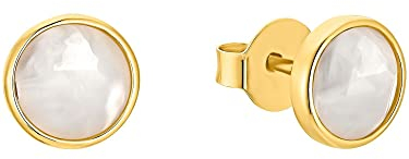 s.Oliver Ohrstecker 925 Sterling Silber Damen Ohrschmuck, mit Mondstein, 0,9 cm, Gold, Kommt in Schmuck Geschenk Box, 2034177