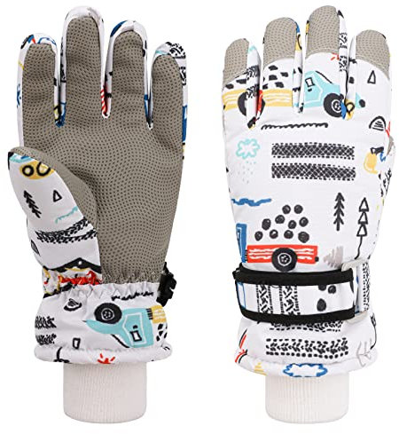 QKURT Kinder Schneehandschuhe, Kleinkind Verdickte warme Handschuhe Kinder Skihandschuhe Winter Winddichte und wasserdichte Handschuhe mit Automuster für Jungen und Mädchen