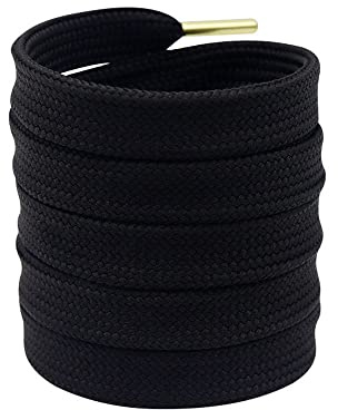 GIVBRO Cordones trenzados de 1,8 cm con puntas de metal, cordones planos anchos para zapatos, accesorios de repuesto para zapatos, negro, 140 cm