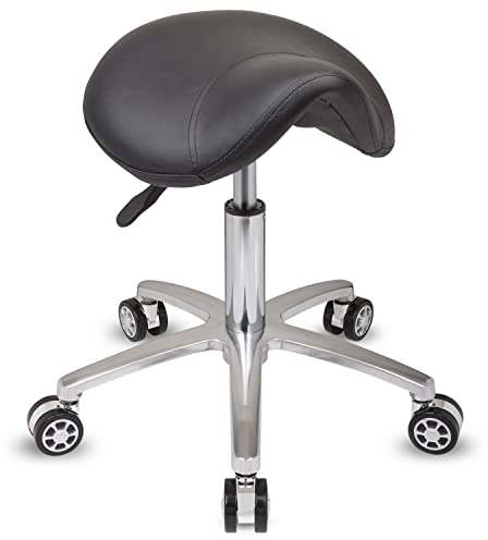 Staboos Rollhocker bis 160 kg - Sattelsitz mit Gel Polster - Praxishocker mit Rollen - Drehhocker höhenverstellbar (50 cm bis 65 cm) Sattelhocker