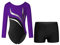 YOOJIA Kinder Mädchen Glitzer Turnanzug Langarm Trikot Leotard Gymnastikbody Tanz Body mit Shorts Kurze Hose Set Wettbewerb Tanzkostüm Lila & Schwarz 158-164