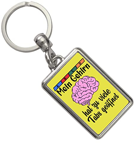 speecheese Gehirn Schlüsselanhänger in gelb mit Spruch für Vielarbeiter Mein Gehirn hat zu viele Tabs geöffnet Arbeit Überarbeitet Burnout lustig