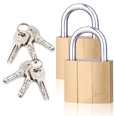 Lot de 2 cadenas avec clés, 38 mm - Petit cadenas avec clé - En laiton robuste - Pour abri de gym, casier, porte, armoires