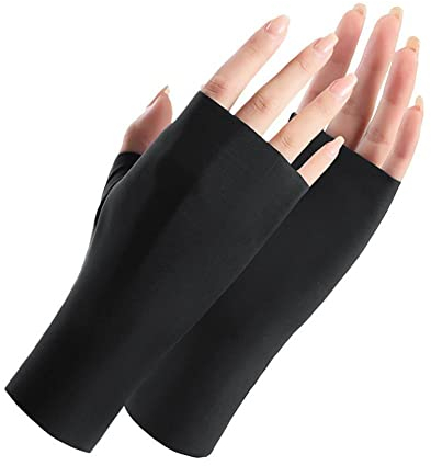 Gants d'été pour femme en soie glacée fraîche - Protection solaire - Gants sans doigts - Protection solaire respirante - Protection solaire UV Ha S7P9, Noir , taille unique