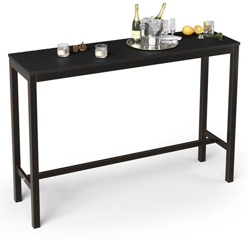 Cozyman Tavolo da bar per esterni, 139,7 cm, bancone da bar in HDPS nero, impermeabile, con doghe e gambe in bronzo, resistente alle intemperie, vasca idromassaggio, balcone, cortile, uso interno o