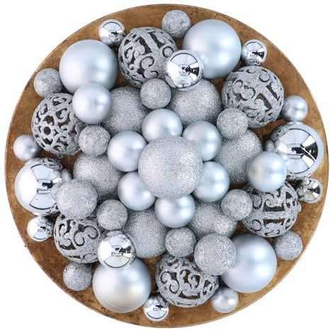 Giftsome Bolas de Navidad Plateadas - 101 Adornos Navidad Plástico - Incl. Pico Plata - Decoración Navidad - para Uso en Interiores y al Aire Libre - Ø3/ 4/6 CM