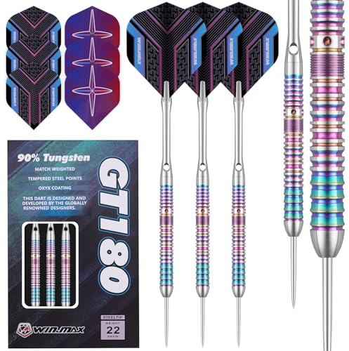 WIN.MAX Dartpfeile mit Metallspitze 90% Tungsten 3 Stück 90% Wolfram Stahl Darts 22 Gramm Dart professionelle Stahlpfeile mit Metallspitzen