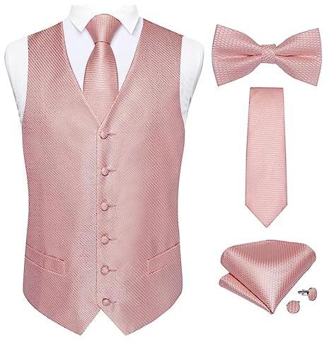 FULBHPRINT Ensemble De Gilet De Costume Rose Pour Hommes, Gilet De Robe En Soie Pour Marié De Mariage, Gilet De Fête De Banquet, Ensemble De Cravate Et Nœud Papillon