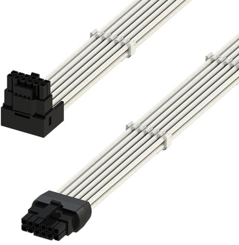 LINKUP - AVA Cable de Alimentación de Alta Corriente de 600W PCIE 5.0 16Pin (12+4) con Ángulo Derecho| Tipo Moldeado y Soldado 16AWG con Funda| Compatible con RTX5000 RTX4000 RTX3000 FE| 70cm Blanco