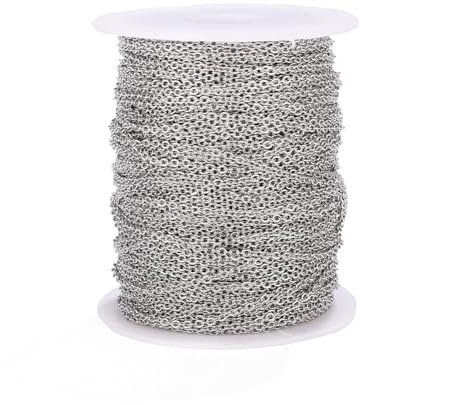LEMLIT Chain for Jewellery Making - Stainless Steel 32.8FT 2mm Twisted Links Cross Cable Chains Silver Plated with Spool for Pendant Necklace Jewelry Making