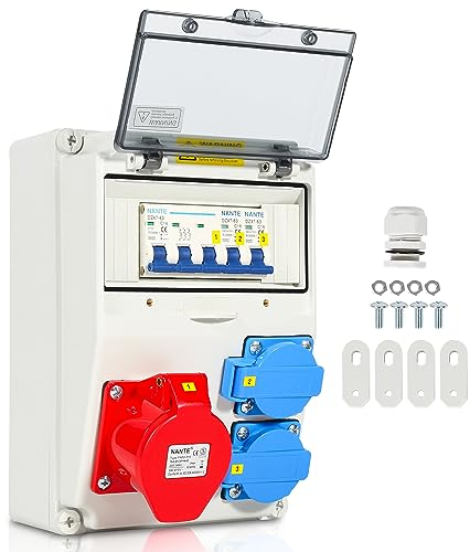 Herrselsam Wandverteiler, 1X16A 2x230V MIT LS mit Leitungsschutzschalter, 5 polig, 2 geerdete Steckdosen und 16A CEE-Steckdose für Innen- und Außenverteileranlagen