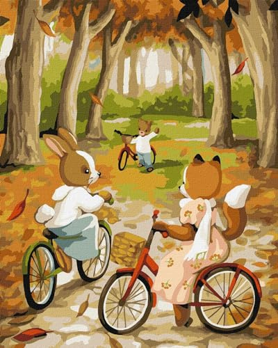 IDEYKA Herbstliche Fahrradtour - Malen nach Zahlen für Erwachsene, einfaches Acryl-Malen nach Zahlen für Erwachsene, malen nach zahlen erwachsene mit rahmen,DIY-als Geschenk, 40х50cm