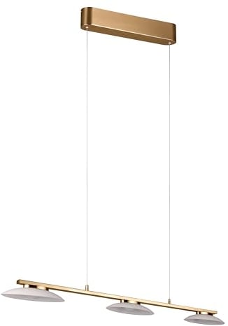Trio Leuchten LED Pendelleuchte Merton 343610308, Metall Messing matt, Glas Weiß, inkl. 3x 9 Watt LED, Switch Dimmer, Lift Me