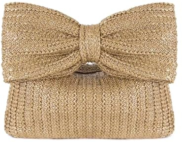 Jywmsc Bow Straw Clutch Purses for Women Summer Beach Bag Vacation Woven Puese Handbags for Formal Party Wedding