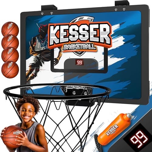 KESSER® Mini-Basketballkorb fürs Zimmer & Büro | Tür-Basketballkorb Indoor & Outdoor | Basketball-Board für Kinder-Zimmer & Wandmontage | Basketballbrett inkl. Ballnetz Pumpe & Ball | Blau