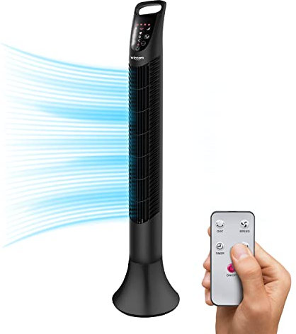 Wintem Ventilatore Verticale 40W con Telecomando Khepri, Regolazione Velocità, Flusso d'Aria e Oscillazione, Facile da Montare e Pulire