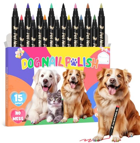 MSDADA 15 Colors Dog Nail Polish Pens, Quick Dry Pet Nail Polish Set for Dogs to DIY Stylish Dog Nail Art, Non-Toxic Dog Safe Nail Polish Dog Accessories for Large & Small Dogs