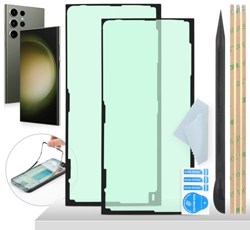 YHX-OU 6.8 Inch Battery Cover Waterproof Film Adhesive Film for Samsung Galaxy S23 Ultra 5G SM-S918B SM-S918U Battery Cover Seal Adhesive (Pack of 2) + Crowbar + Rubber Band + Screen Cleaning Cloth