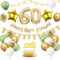 60. Geburtstag Deko Salbeigrüne, Luftballon Deko 60. Geburtstag Frau Mann, Geburtstagsdeko 60 Jahr, Gold Folienballon 60, Grün Weiß Gold Luftballons 60 Jahr mit Banner Tortendeko für Party Dekoration