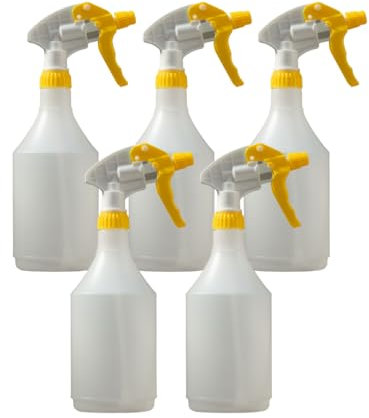 Avern Large 750ml Spray Bottles Plastic (5 Pack) Yellow For Cleaning Solutions Gardening & Home Use Plant, Water, Durable Trigger Sprayer, Refillable Mist Spray Bottle Heavy Duty Large 750ML