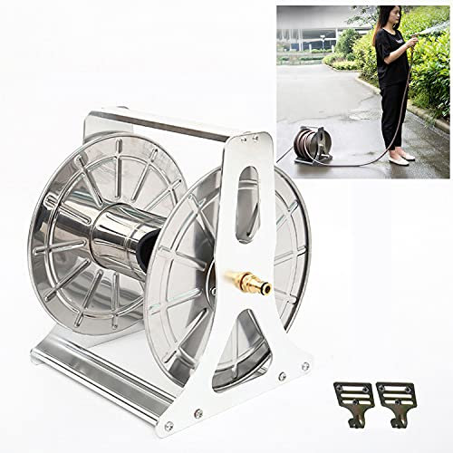 FYZLOIPU Schlauchaufroller aus Edelstahl, Schlauchaufroller aus Metall, dekorativer Gartenschlauchaufroller zur Wand-/Bodenmontage, Schlauchaufroller aus Stahl mit Flacher Seitenwand