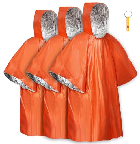 flintronic Emergency Survival Rain Poncho, 3 Pack Thermal Emergency Raincoat Poncho, Emergency Insulation Blanket for Heat Retention and Rain, Reversible Foil Blanket for Emergency Or First Aid