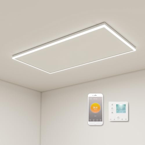 Deckenheizung Infrarot 840 Watt, Infrarotheizung Deckenmontage mit LED Beleuchtung, Infrarotheizung Decke mit Thermostat, App Fernbedienung Steuerung, Elektroheizung Heizplatte Heizkörper Heizpaneel