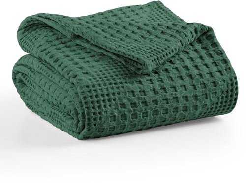 Milam London Soft Throw Blanket | 100% Cotton Throws For Armchair, Sofa, Single Bed | Sofa Blankets and Throws | Single Bedspread | Joanna Collection | Cozy Blanket, Emerald Green - 120 x 180 cm