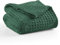 Milam London Weiche Überwurfdecke, 100 % Baumwolle, Überwürfe für Sessel, Sofa, Einzelbett, Sofadecken und Überwürfe, Einzelbett-Tagesdecke, Joanna-Kollektion, gemütliche Decke, Smaragdgrün, 120 x 180