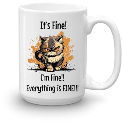GOPERSONALISED It's Fine I'm Fine Everything is Fine Cat Dog Personalised Large 15oz Mug Extra Large Tea Coffee Big Mug Funny Sarcasm Custom Name Cup Work Gifts (Angry Cat)