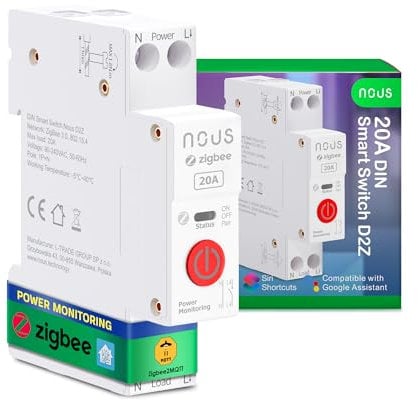 Nous Zigbee DIN Hutschienen-Schalter, 20A Intelligenter Schalter mit Energieüberwachung, kompatibel mit Zigbee2MQTT, Home Assistant, Alexa & Google Home, App-Fernsteuerung, Sprachsteuerung & Timer