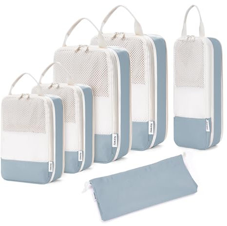 Narwey 6 Teilige Kompression Koffer Organizer, Compression Packing Cubes Backpack Kompression Packwürfel Rucksack, Koffer Organizer Set and Kofferorganizer for Damen and Herren (Graublau)