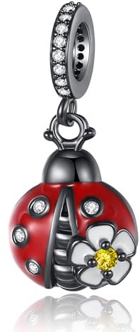 Amuefer Seven-Spotted Ladybug Daisy Dangle Charms Charms für Armbänder 925 Sterling Silber mit Cubic Zirkonia Anhänger für Halsketten Geburtstag Weihnachten Schmuck Geschenke für Frauen