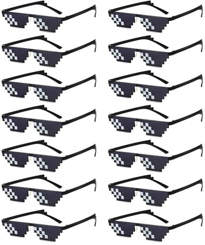 Geopty 14 schwarze Thug Life Brillen, coole Partybrille, 8 Bits Pixel, Mosaik, Sonnenbrillen, Foto-Requisiten