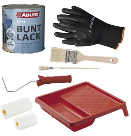 Adler 5in1 Buntlack - Grund- und Decklack + Zubehör RAL9005 tiefschwarz, 375ml