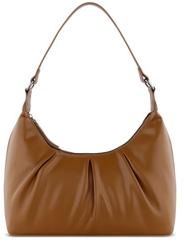 bugatti Mila kleine Schultertasche aus Kunstleder, Damen-Umhängetasche, cognac