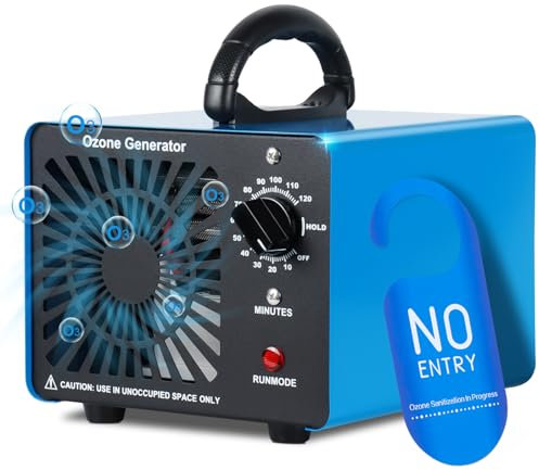 Generatore di Ozono Professionale 75000mg/H, GMGXX 0-400㎡ Ozonizzatore Purificatore d'Aria Ozono,Timer 120 Min, Macchina Ozono per Casa Ambienti e Auto, Blu, OG-75