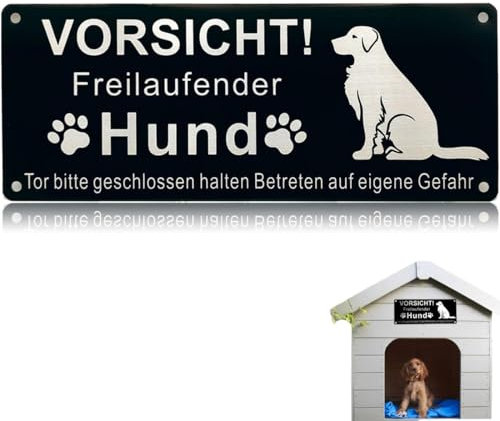 OUDQFCJ Vorsicht Freilaufender Hund Schild Tor Bitte Geschlossen Halten 25x9cm Aluminium Vintage Schwarz