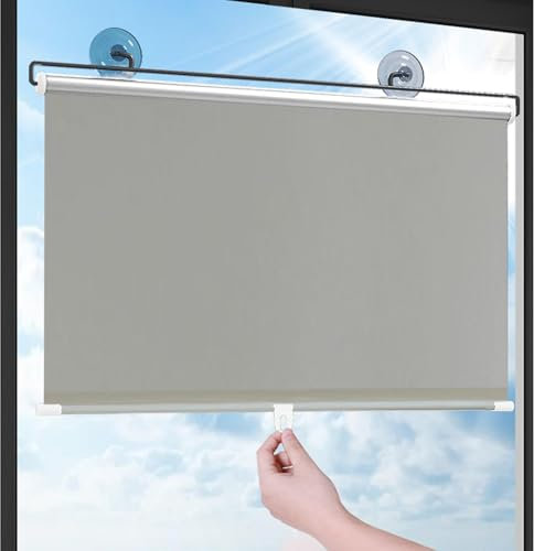 Blackout Roller Blinds for Windows, Suction Cup Roller Blinds, Sun Protection Privacy Roller Shades, Temporary Blinds, Blackout Curtains 30-80cm Wide,grey-58x100cm/23 * 39in