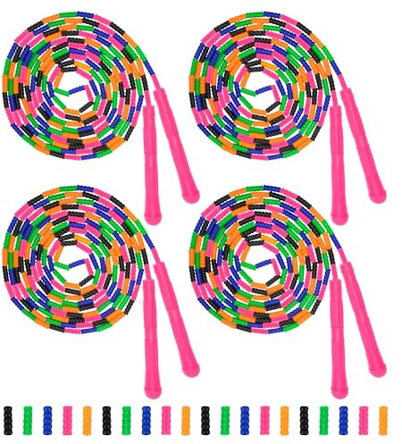 Coolrunner 16 FT Long Jump Rope(4 PACK), Double Dutch Jump Ropes Soft Beaded Skipping for Kids Adults Plastic Segmented Long Enough for 4-5 Jumpers (pink)