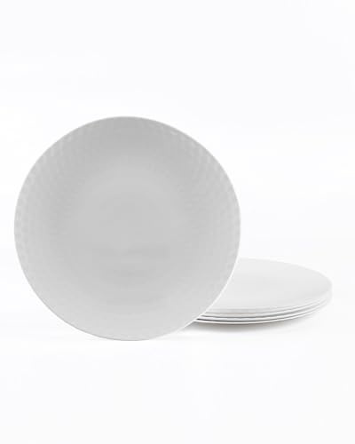 LaGlint 7.5 inch 19 cm Appetizer Plate Set of 6 White Faceted | Lightweight durable tableware, geometric textured design, microwave & dishwasher safe, round white finish, for dessert