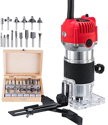 Holzfräse Elektrisches Trimmer-Holzfräser-Werkzeug Holzbearbeitungs-Fräser Zimmerei Manuelle Trimmer-Werkzeuge Oberfräser-Kantenverbinder 1200 W 35000 U/min(Oorange Red)