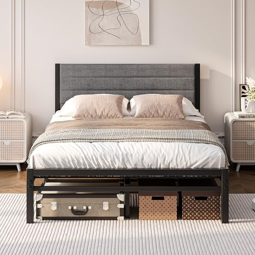 JUISSANO Bett 120 x 200 cm Bettgestell mit Latenrost,Bed Frame Dunkelgrau | Keine Boxspring Benötigt, Einfache Montage, Robuste Metallbett 120X200,Höhe 27 cm Bettrahmen,Stauraum unter dem Bett