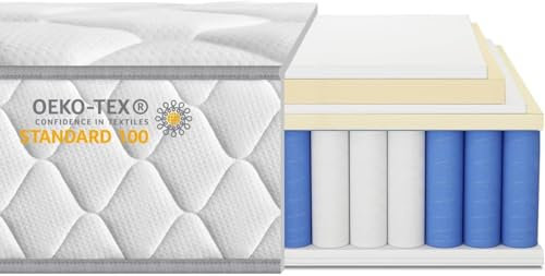 Tedrills Matratze 120x200 | 7-Zonen Federkernmatratze | Taschenfederkernmatratze Höhe 22cm | Orthopädische Matratzen Härtegrad H3 mittelfest | Mattress Öko-Tex Zertifiziert(120x200x22cm)