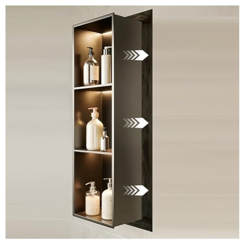 Niche murale en acier inoxydable avec éclairage LED, solution de rangement intégrée pour douche, salle de bain, cuisine et hôtel