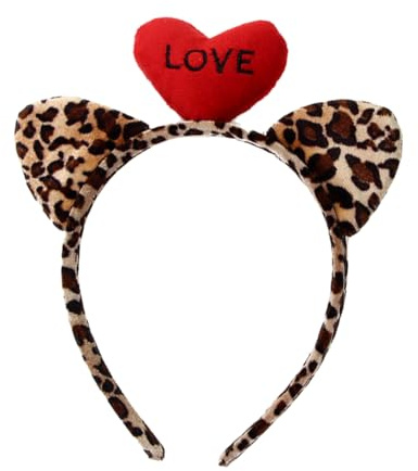 VALICLUD Stirnband Mit Katzenohren Im Leopardenmuster Haarband Mit Herz-design Plüsch-haarband Für Cosplay Make-up Und Valentinstag