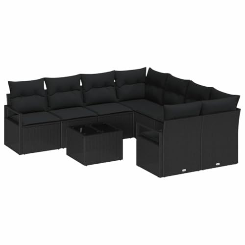 vidaXL Modulares Garten-Sofa-Set mit Kissen, schwarzes Rattan, Sitzgelegenheit für 4 Personen, wetterfest, handgewebtes Design, perfektes Terrassen- und modernes Lounge-Möbel-Set für draußen