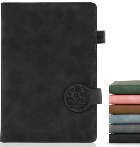 ENOMY Leder-Notizbuch A5 liniert für Büro und Uni 200 Seiten Schwarz