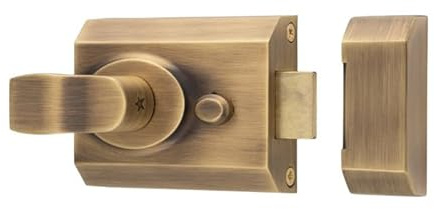Kooples Harwdare Contract Rim Cylinder Nightlatch – Standard Surface-Mounted Door Lock with Key Access (Antique Brass, 60mm)